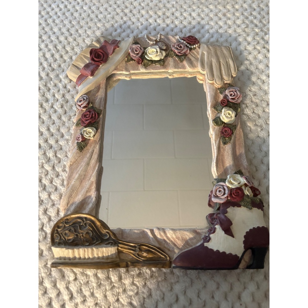 Vintage Victorian Style Vanity Mirror Resin Rose Cameo Lace Shabby Chic Decor